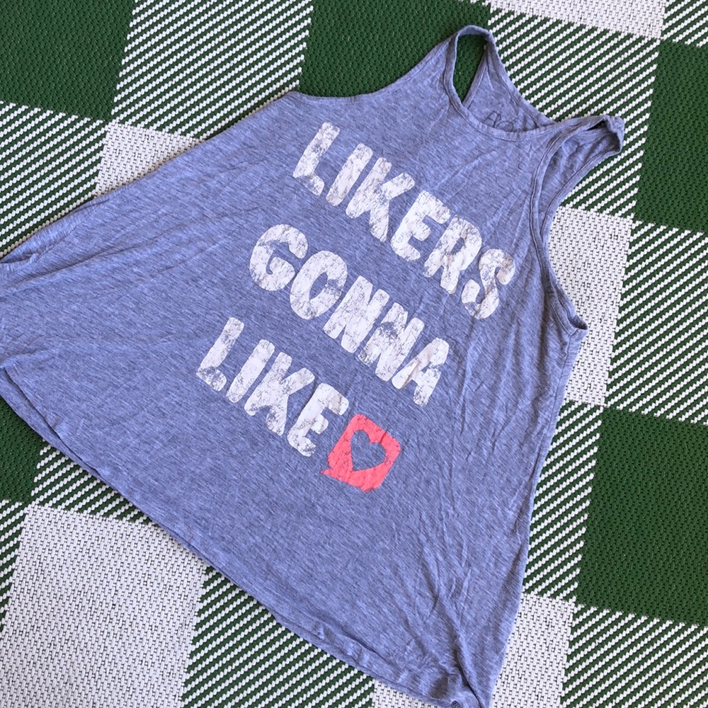 Likers Gonna Like Gray tank w/ square pink heart. Measurements added